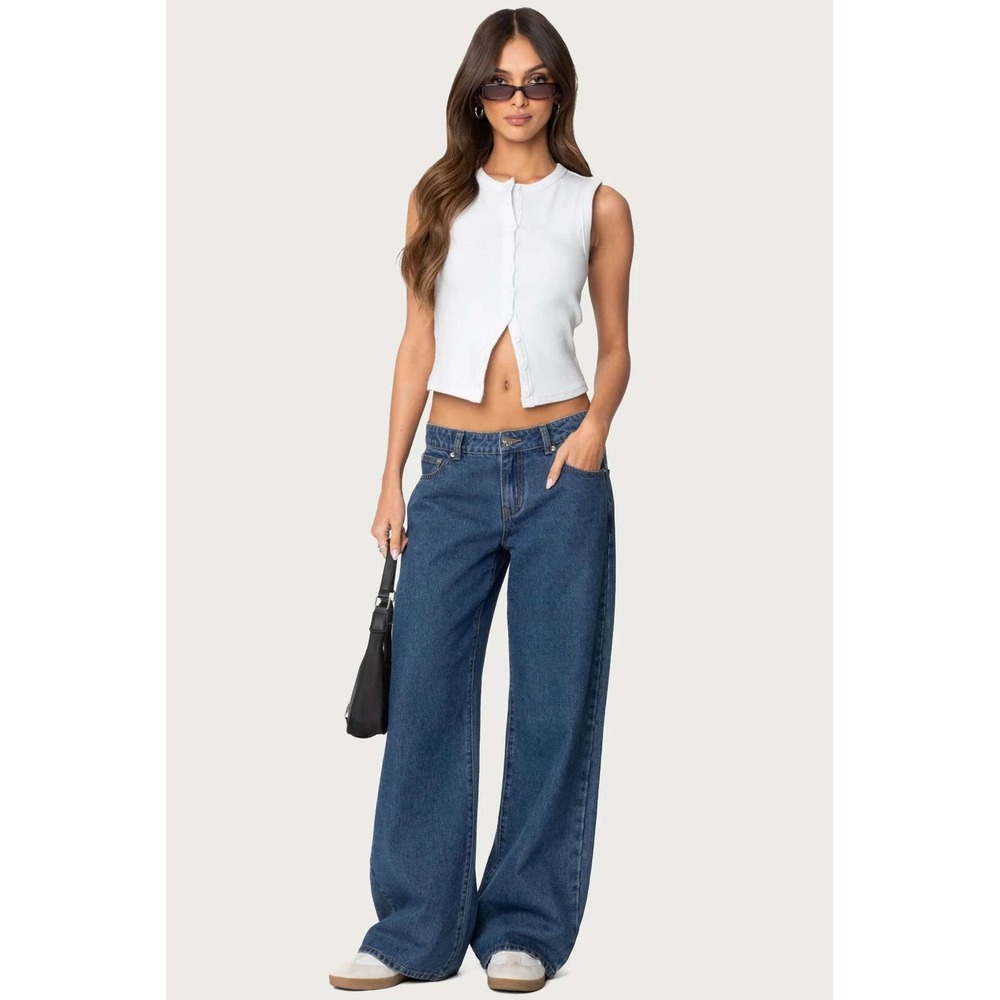 Edikted Raelynn Washed Low Rise‎ Baggy Jeans Women Size M Blue Denim